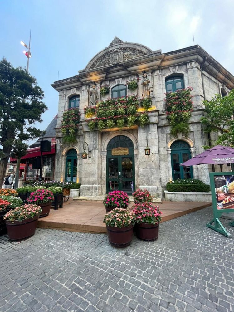 French-style building covered in flowers at Ba Na Hills